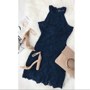 Blue lace mini dress
